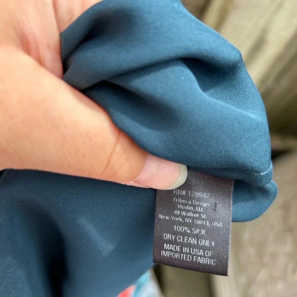 NILI LOTAN SILK SHEER TEAL BLOUSE - Picture 5 of 6